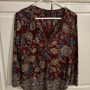 Lucky Brand Mix Print Boho Top. Red turquoise. Size small. Long‎ sleeve